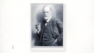 Eine Schwarz-weiß-Fotografie von Siegmund Freud.  