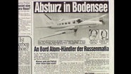 Ein Zeitungsartikel mit der Überschrift "Absturz am Bodensee"  
