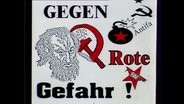 Ein Sticker der gegen die rote Gefahr von Links aufruft  