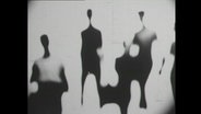 Schematische Schatten verschiedener Torsos in einer Ausstellung 1964  