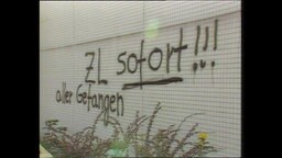 Ein Graffiti mit dem Inhalt "Zusammenlegung jetzt!"  