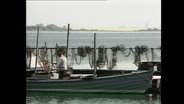 Ein Fischer liegt mit seinem Fischerboot an einem kleinen Ostseeanleger  