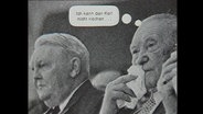 Adenauer und Erhard im Porträt, über Adenauer die Denkblase "Ich kann den Kerl nicht riechen"  