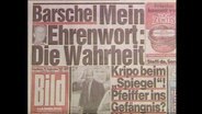 Bild-Artikel mit der Schlagzeile "Barschel, Mein Ehrenwort: Die Wahrheit. Kripo beim Spiegel. Pfeiffer ins Gefängnis?" (Archivbild).  