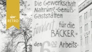 Protestplakat der Gewerkschaft NGG für späteren Arbeitsbeginn im Bäckergewerbe (1964)  