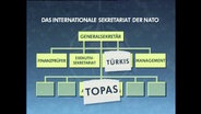 Schaubild des internationalen Sekretariats der NATO. Über einer Ebene steht der Sticker "Topas"  