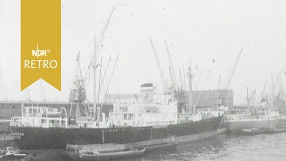Frachtschiffe liegen im Hamburger Hafen (1964)  