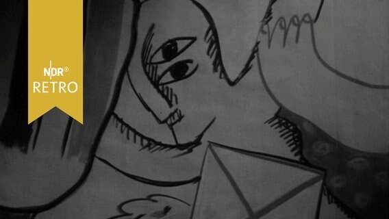 Eine Zeichnung von Picasso in einer Ausstellung des Hannover Kunstvereins 1964  