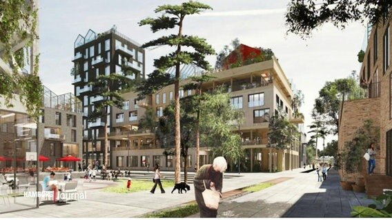 Ein Ausschnitt aus einem digitalen 3D-Entwurf für den neuen Stadtteil Oberbillwerder.  