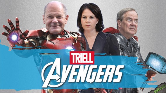 Triell Avengers: Scholz, Baerbock, Laschet  