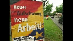 CDU-Wahlplakat mit der Aufschrift "Aufschwung, neue Arbeit"  