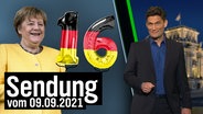 Christian Ehring, daneben die noch amtierende Bundeskanzlerin Angela Merkel mit Luftballons.  