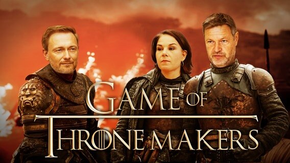 Christian Lindner, Annalena Baerbock und Robert Habeck in Game of Throne Makers  