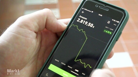 Auf einem Smartphone-Display ist ein Aktienkurs abgebildet.  