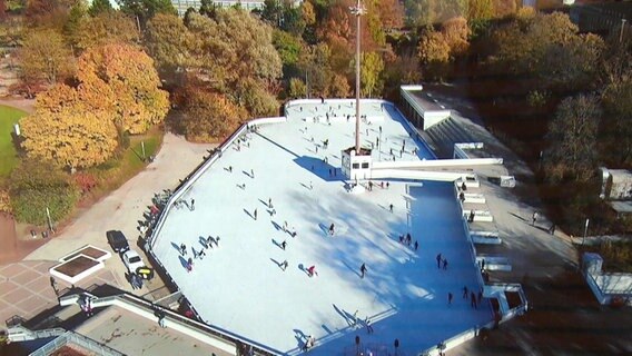 Die Eisbahnbahn im Park "Planten und Blomen" aus der Luft betrachtet  