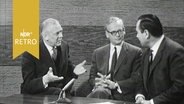 Gerhard Hess und Adolf Butenandt mit Moderator bei einer Fernsehdiskussion 1962  