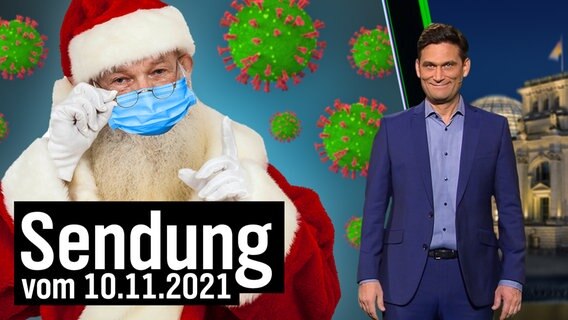 Ein Weihnachtsmann mit Mundschutz und Christian Ehring.  