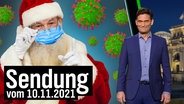 Ein Weihnachtsmann mit Mundschutz und Christian Ehring.  