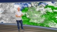 Bernhard Hoëcker spricht probeweise den Wetterbericht im Fernsehen.  