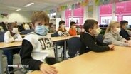 Mehrere Grundschüler sitzen in einem Klassenzimmer mit Maske. © Screenshot 