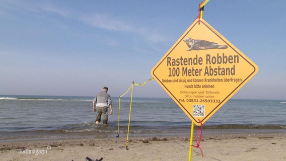 Ein Schild weist auf rastende Robben hin © Screenshot 