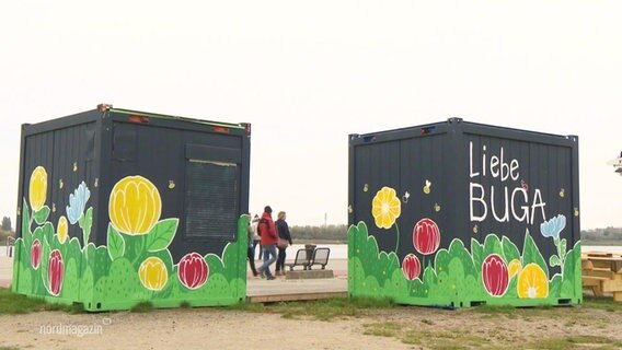 Zwei mit Blumen bemalte Container. © Screenshot 