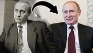 Der junge Putin und als jetziger Präsident Russlands daneben  