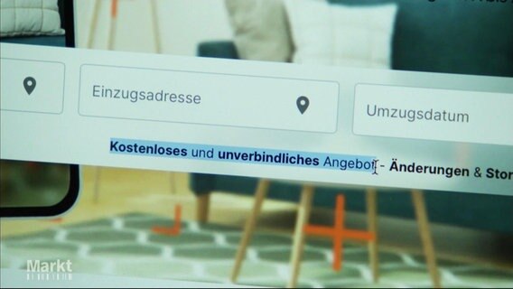 Die Eingabemaske einer Umzugsfirma im Internet © Screenshot 