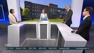 Eine Talkrunde im Studio mit Tobias Koch, Serpil Midyatli und Steffen Regis, moderiert von Julia Stein. © Screenshot 