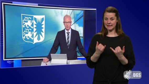 Eine Gebärdensprachdolmetscherin übersetzt eine Sendung zur Landtagswahl in Schleswig-Holstein © Screenshot 