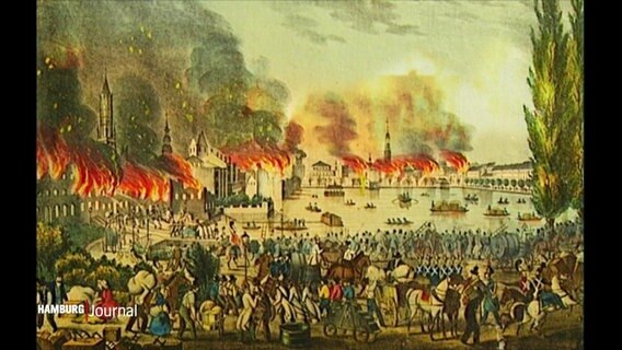 Eine alte Zeichnung des "Großen Brands" in Hamburg. © Screenshot 