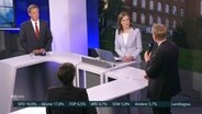 Daniel Günther von der CDU, Thomas Losse-Müller von der SPD und Monika Heinold von den Grünen zu Gast im Studio, es moderiert Julia Stein. © Screenshot 