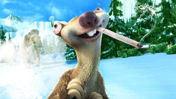 Ein kiffender Sid aus dem Film Ice Age mit roten Augen.  