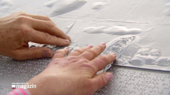 Hände tasten über ein Kunstwerk für Sehbehinderte. © Screenshot 