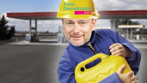 FDP-Chef Christian Lindner mit einem Benzinkanister.  
