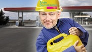 FDP-Chef Christian Lindner mit einem Benzinkanister.  