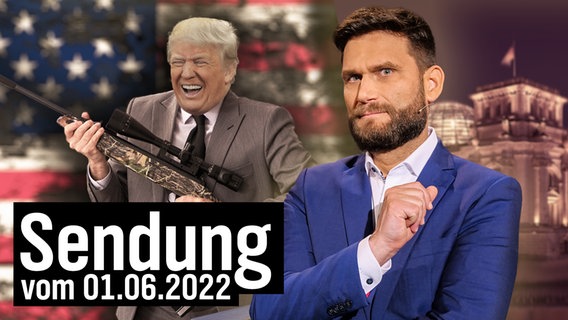 Ex-US-Präsident Donald Trump mit einem Gewehr. Daneben Christian Ehring.  