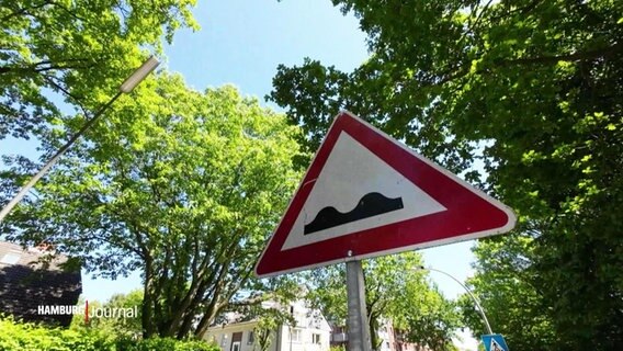 Straßenschild für "unebene Fahrebene" in einer Straße in Hamburg Eidelstedt. © Screenshot 