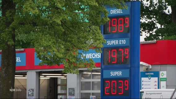 Benzinpreise um zwei Euro pro Liter werden an einer Tankstelle angezeigt. © Screenshot 