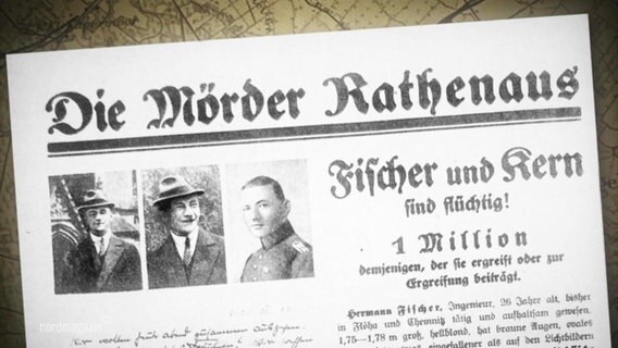 Flugblatt in Frakturschrift: Die Mörder Rathenaus - Fischer und Kern sind flüchtig © Screenshot 