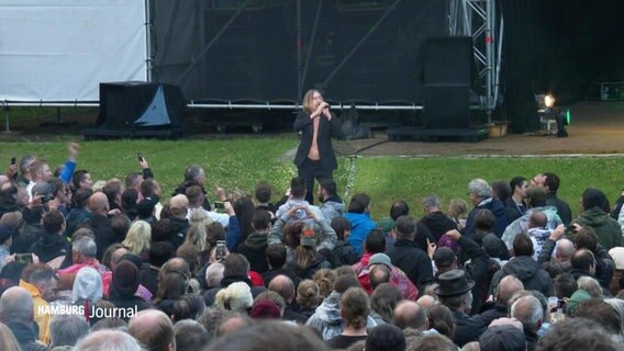 Iggy Pop beim Open air Konzert, das Publikum steht dicht vor ihm an der Absperrung. © Screenshot 