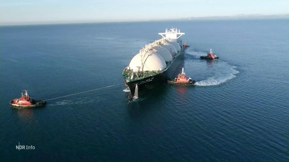Schlepper ziehen ein LNG-Schiff. © Screenshot 