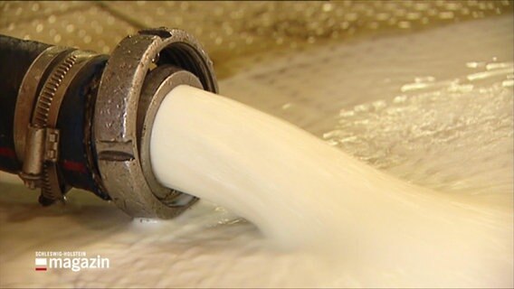 Nahaufnahme eines Schlauchs aus dem Milch ausströmt. © Screenshot 