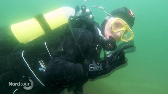 Eine Taucherin unter Wasser. © Screenshot 