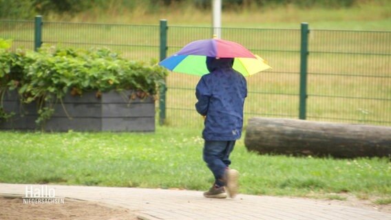 Ein Kita-Kind mit Regenschirm. © Screenshot 