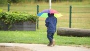 Ein Kita-Kind mit Regenschirm. © Screenshot 