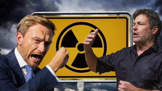 Christian Lindner (FDP) und Robert Habeck (Die Grünen) vor einem Radioaktiv-Symbol. © NDR 
