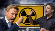 Christian Lindner (FDP) und Robert Habeck (Die Grünen) vor einem Radioaktiv-Symbol. © NDR 