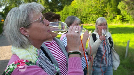 Eine gruppe trinkt Wein in der Natur. © Screenshot 