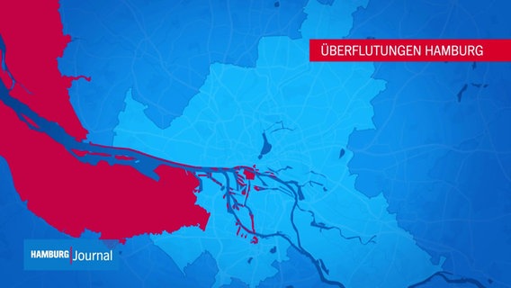 Ein Szenario von Forschenden der HafencityUniversität zeigt, wie Teile Hamburgs im Jahr 2100 überschwemmt werden könnten. © Screenshot 